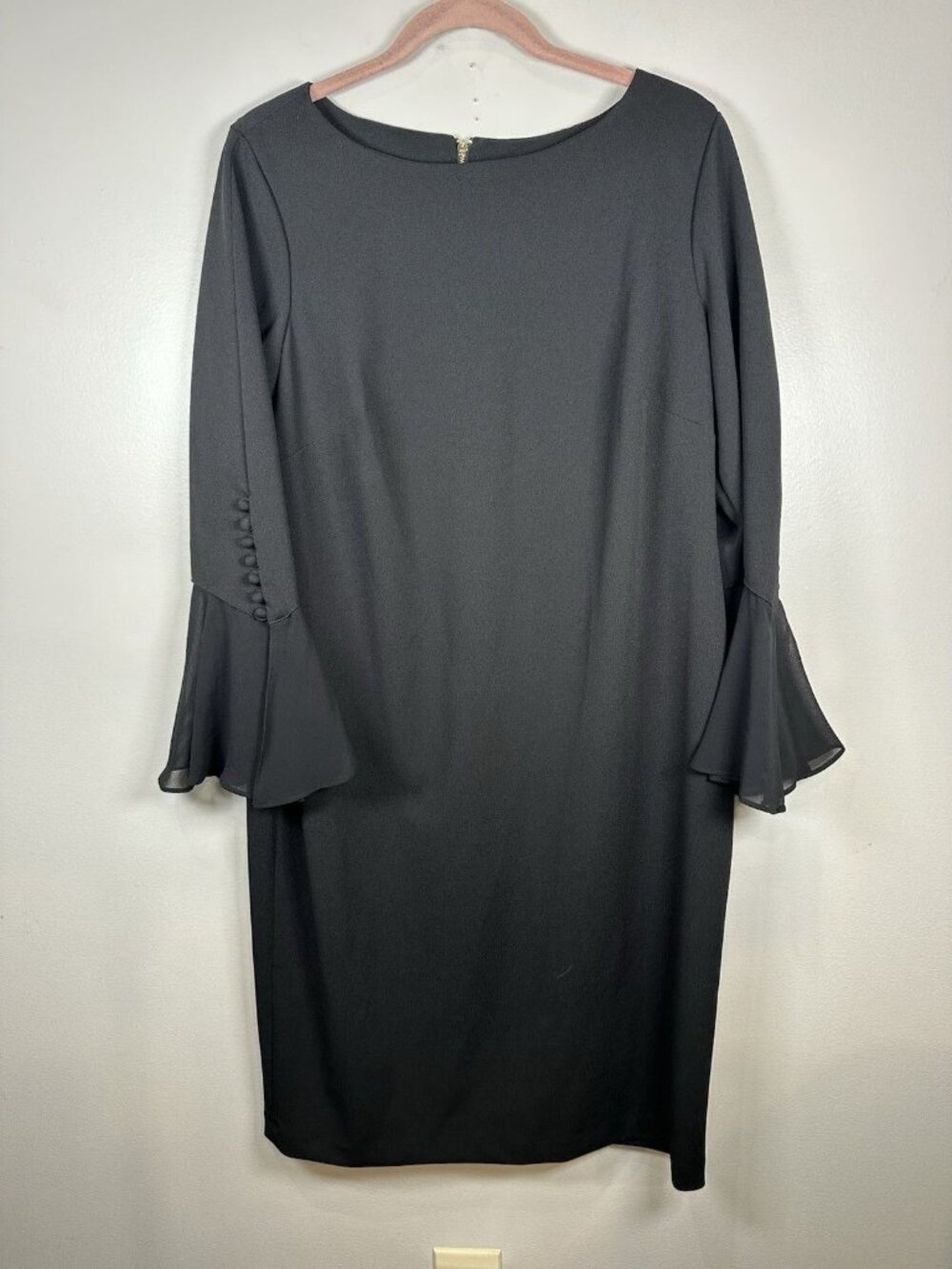 Calvin Klein Illusion Bell Sleeve Sheath Dress Size 16W LBD Party Event